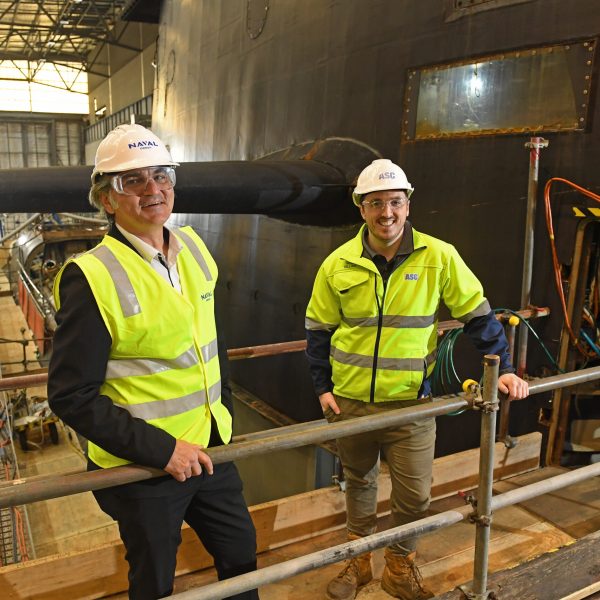 14/07/20 - Goran Macesic senior fluid technologist at Naval Group Australia and Dillan Wilson mechanical systems engineer at ASC.
Picture: Tom Huntley