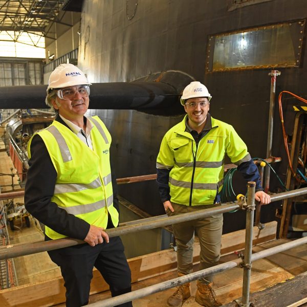 14/07/20 - Goran Macesic senior fluid technologist at Naval Group Australia and Dillan Wilson mechanical systems engineer at ASC.
Picture: Tom Huntley
