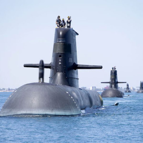 Collins Class submarines HMAS Collins, HMAS Farncomb, HMAS Dechaineux and HMAS Sheean in formation while transiting through Cockburn Sound, Western Australia. Collins Class submarines are an essential part of Australia’s naval capability, providing a strategic advantage in terms of surveillance and protection of our maritime approaches. *** Local Caption *** Royal Australian Navy Collins Class Submarines, HMAS Collins, HMAS Farncomb, HMAS Dechaineux and HMAS Sheean sail in formation while transiting through Cockburn Sound, Western Australia, in February 2019.